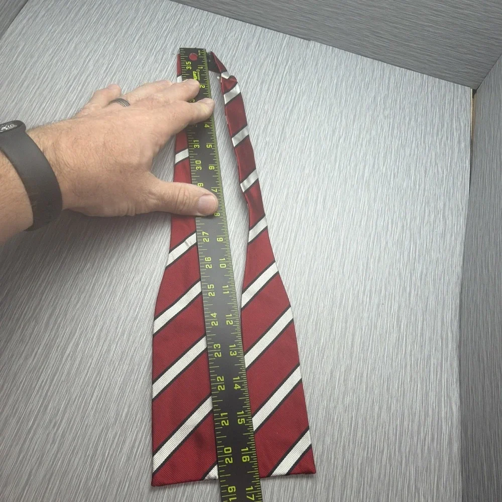 Brooks Brothers Regimental Stripe Silk Self Tie Bow Tie Red White Gray